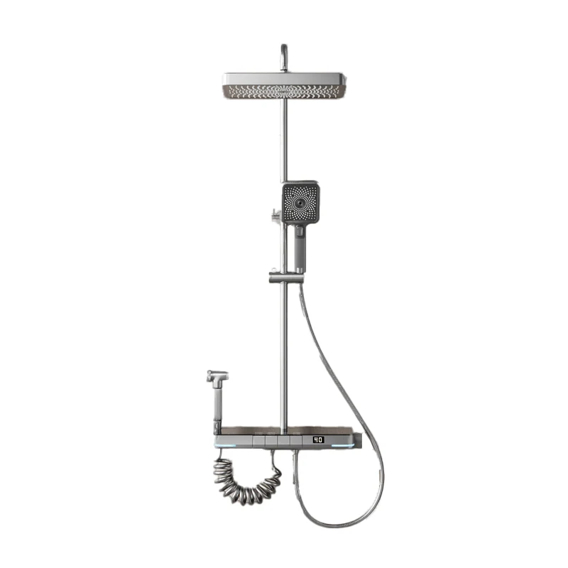 Contemporain Shower System Brass Slide Bar Included Wall Mounted Shower Set White