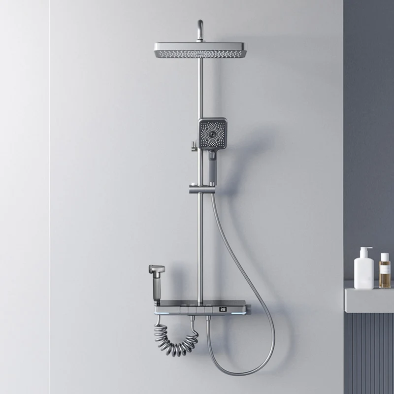 Contemporain Shower System Brass Slide Bar Included Wall Mounted Shower Set White