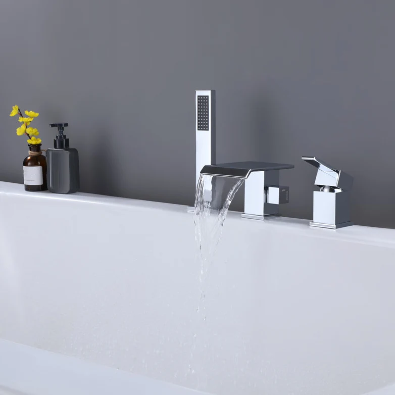 Contemporary Deck Mounted Koperen Roman Tub Faucet Low Arc Roman Tub Faucet Set Black