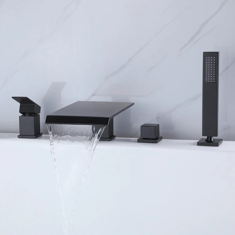 Contemporary Deck Mounted Koperen Roman Tub Faucet Low Arc Roman Tub Faucet Set Black