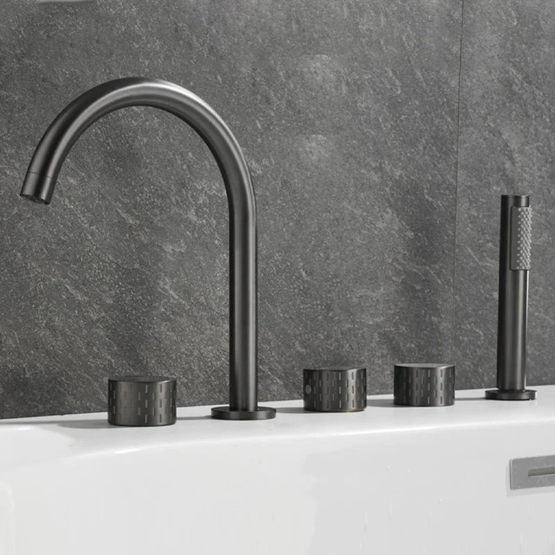 Deck Mounted Warm koper Roman Tub Faucet Low Arc 3 Handles Roman Tub Faucet Set Chrome