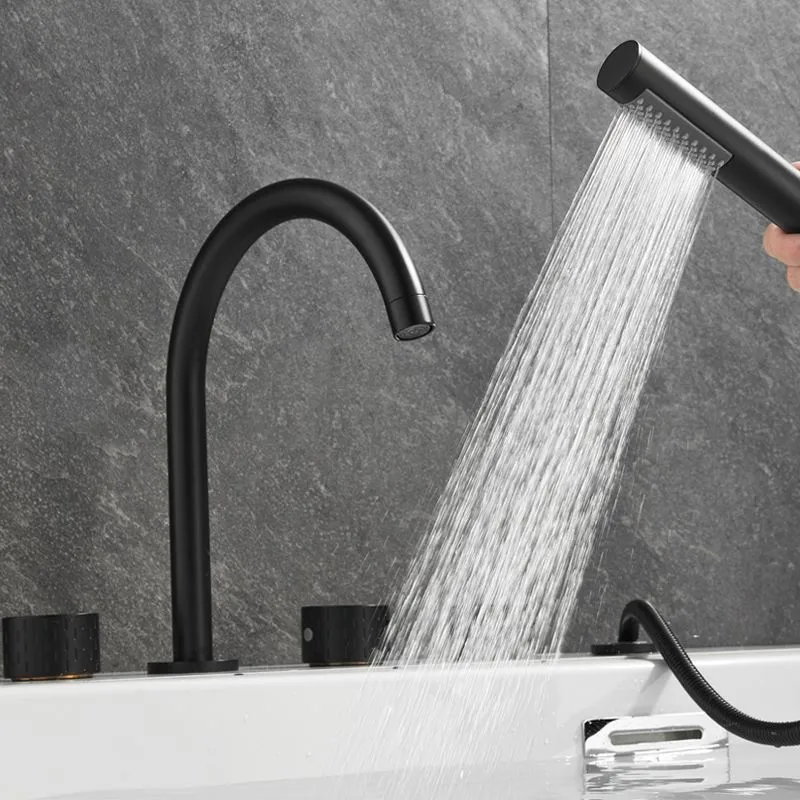 Deck Mounted Warm koper Roman Tub Faucet Low Arc 3 Handles Roman Tub Faucet Set Chrome