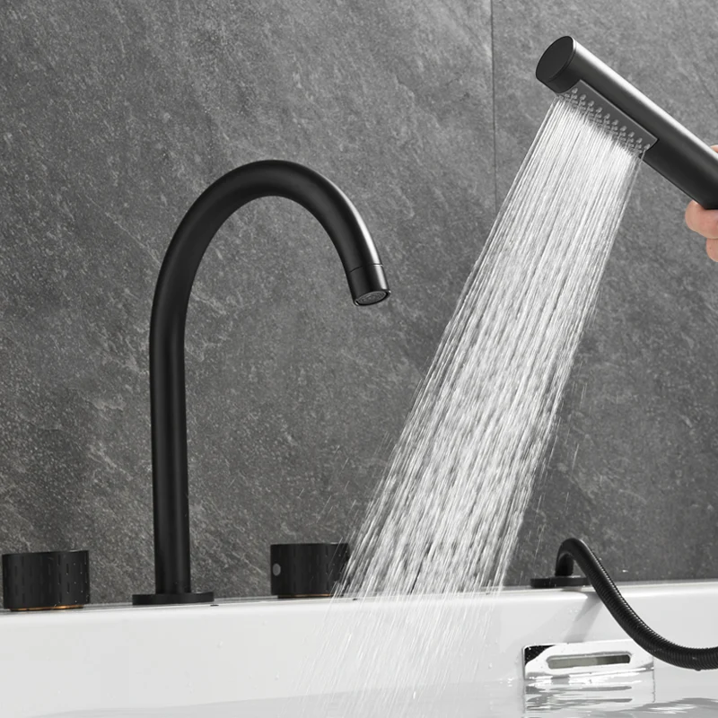 Deck Mounted Warm koper Roman Tub Faucet Low Arc 3 Handles Roman Tub Faucet Set Chrome