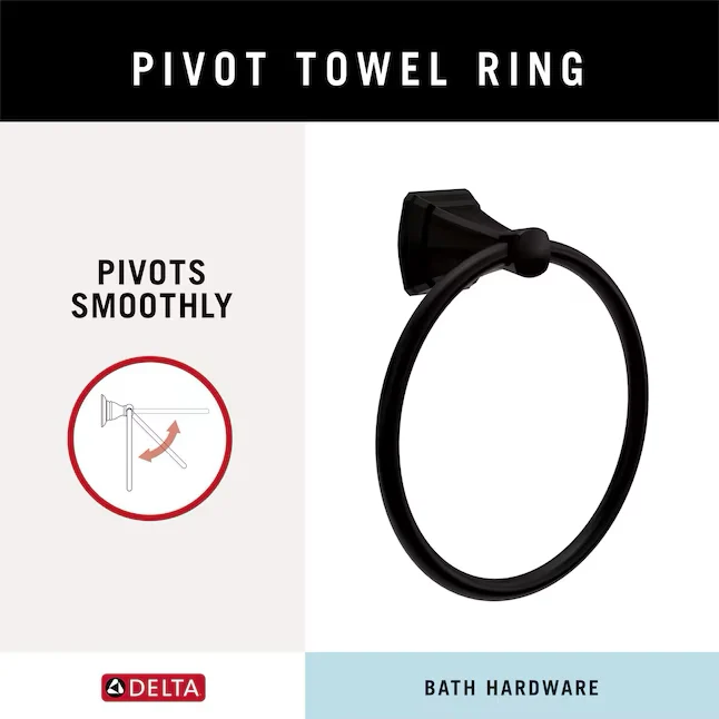 Delta 3-Piece Flynn Matte Zwart Decorative Bathroom Hardware Set Towel Bar,Toilet Paper Holder and Towel Ring