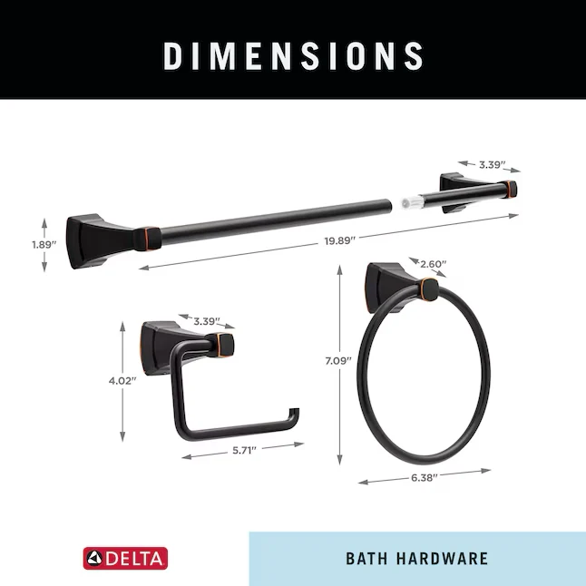 Delta 3-Piece Flynn Oil Rubbed Bronskleurig Decorative Bathroom Hardware Set Towel Bar,Toilet Paper Holder and Towel Ring