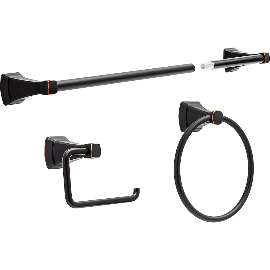 Delta 3-Piece Flynn Oil Rubbed Bronskleurig Decorative Bathroom Hardware Set Towel Bar,Toilet Paper Holder and Towel Ring