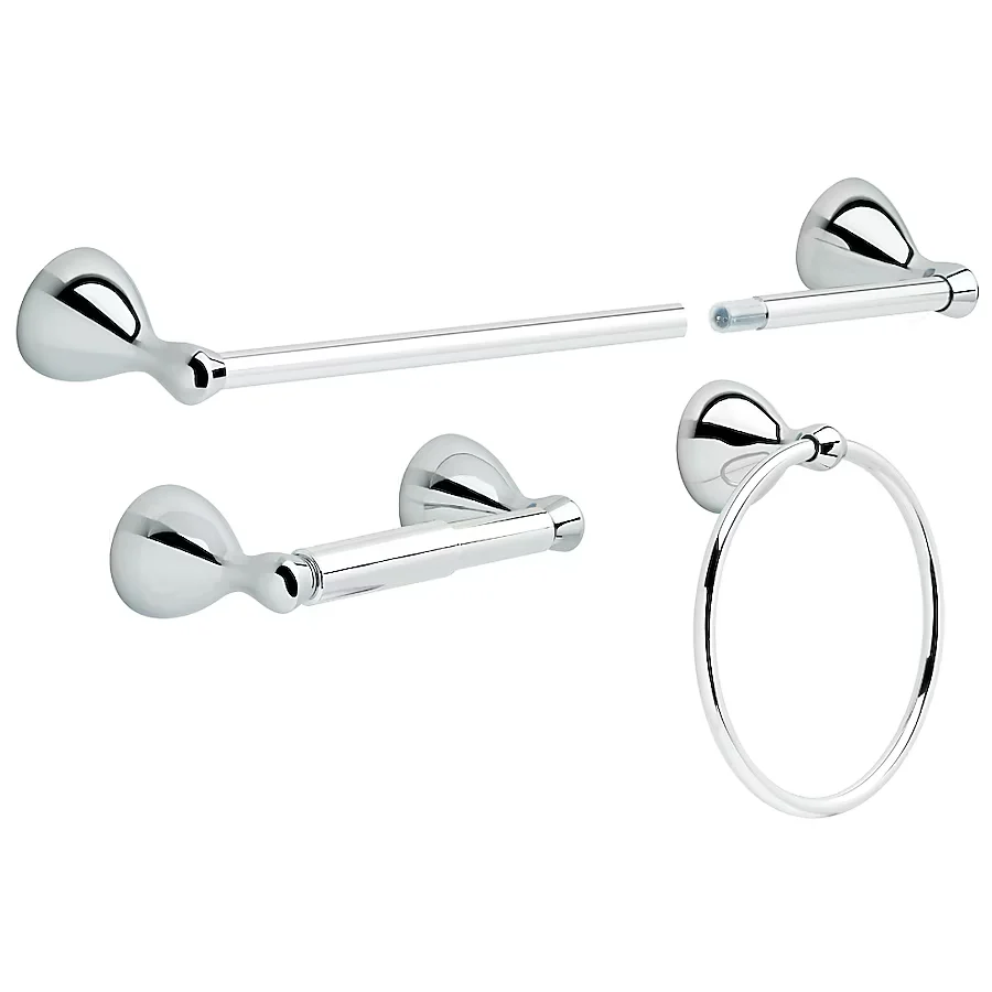 Delta 3-Piece Foundations Polished Metaalglans Decorative Bathroom Hardware Set Towel Bar,Toilet Paper Holder and Towel Ring