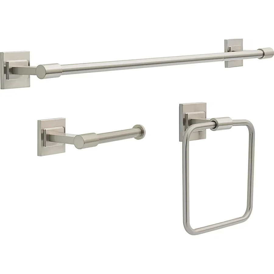 Delta 3-Piece Mclaren Spotshield Satijnachtig Nickel Decorative Bathroom Hardware Set Towel Bar,Toilet Paper Holder and To...