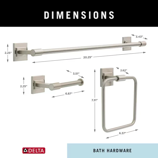 Delta 3-Piece Mclaren Spotshield Satijnachtig Nickel Decorative Bathroom Hardware Set Towel Bar,Toilet Paper Holder and To...