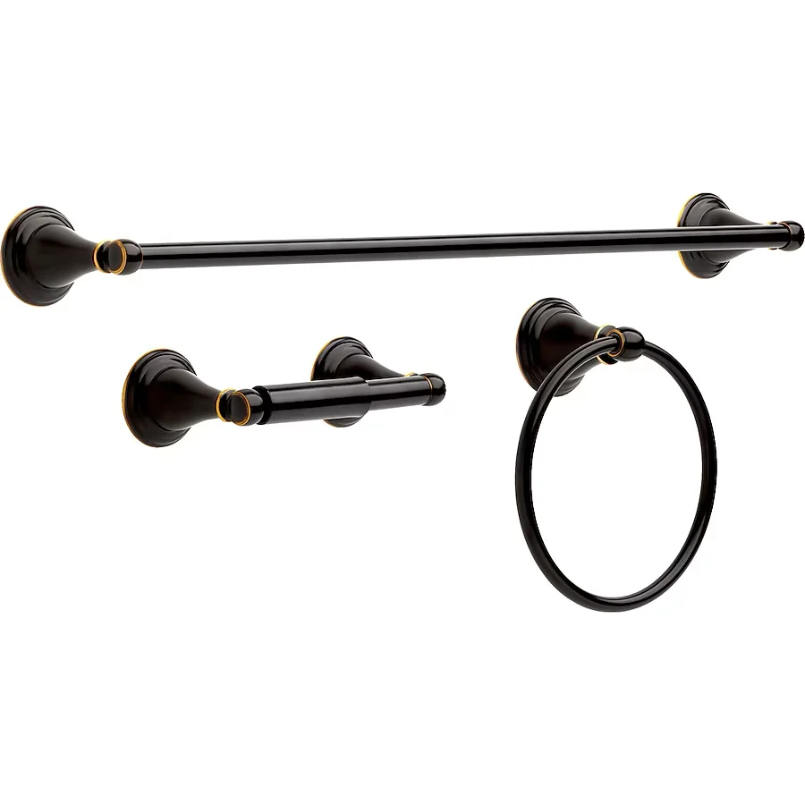 Delta 3-Piece Windemere Oil Rubbed Bronzen Decorative Bathroom Hardware Set Towel Bar,Toilet Paper Holder and Towel Ring