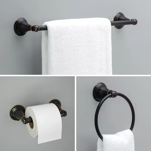 Delta 3-Piece Windemere Oil Rubbed Bronzen Decorative Bathroom Hardware Set Towel Bar,Toilet Paper Holder and Towel Ring