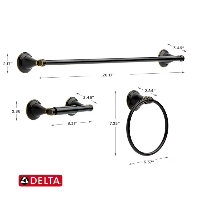 Delta 3-Piece Windemere Oil Rubbed Bronzen Decorative Bathroom Hardware Set Towel Bar,Toilet Paper Holder and Towel Ring