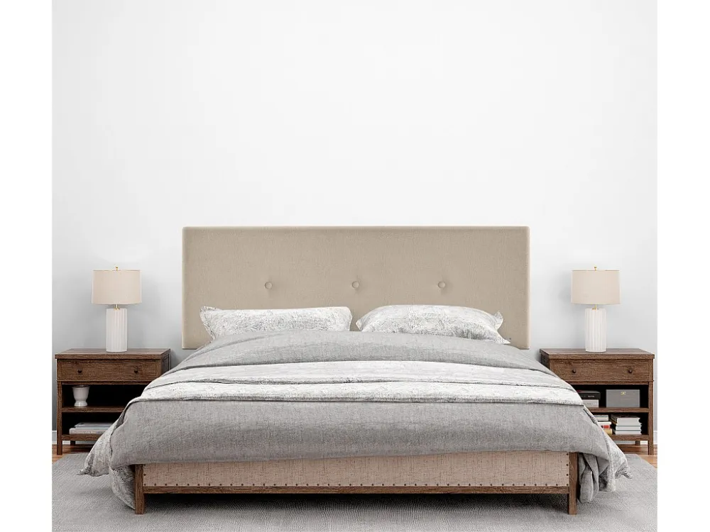 DHOME Glad Aqualine Stof Hoofdeinde met Knopen 135x105cm met Bedpoten 120/135 - Ecru