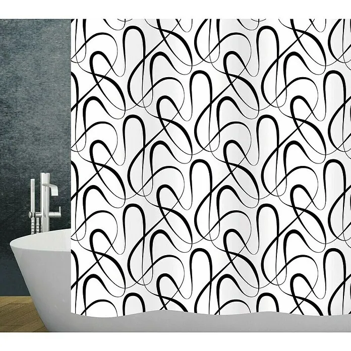 Diaqua Douchegordijn, textiel - 120 x 200 cm, Wit/Zwart