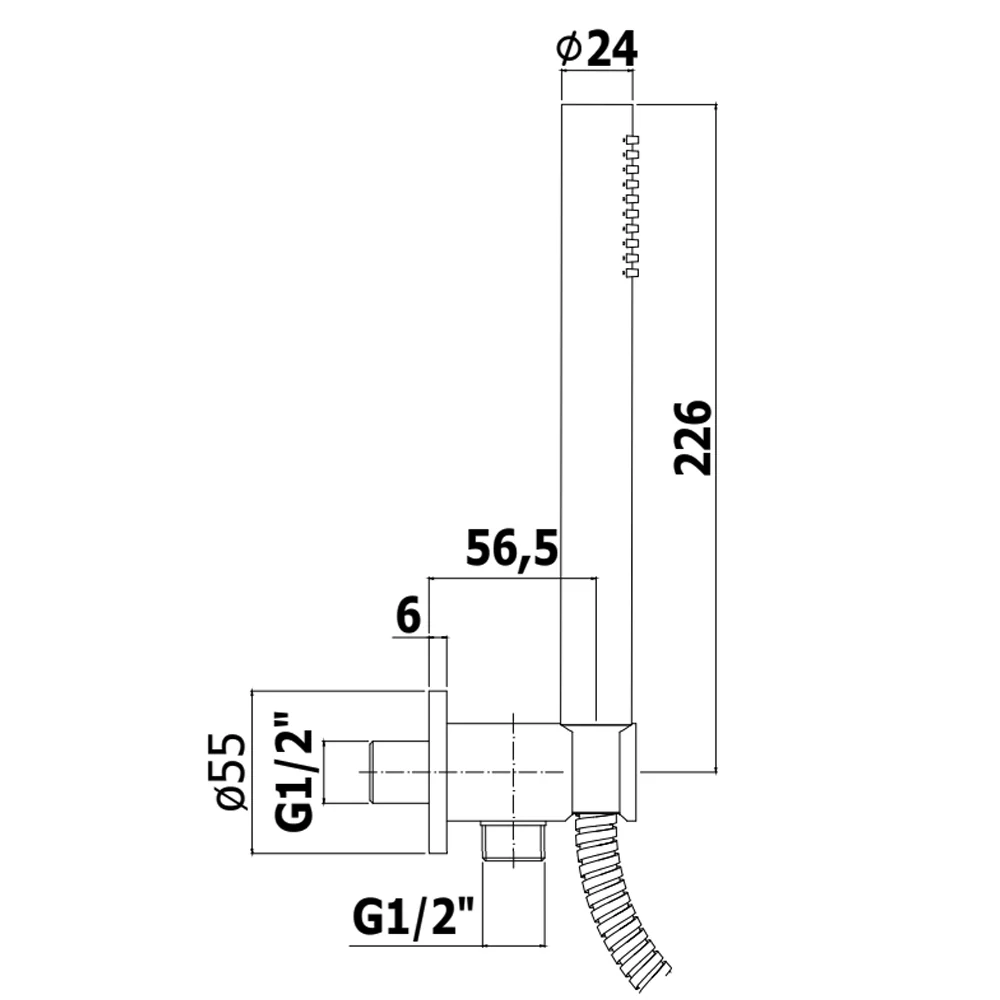 Duplex shower set Paffoni water intake, hose and round geel koper shower Matte Black