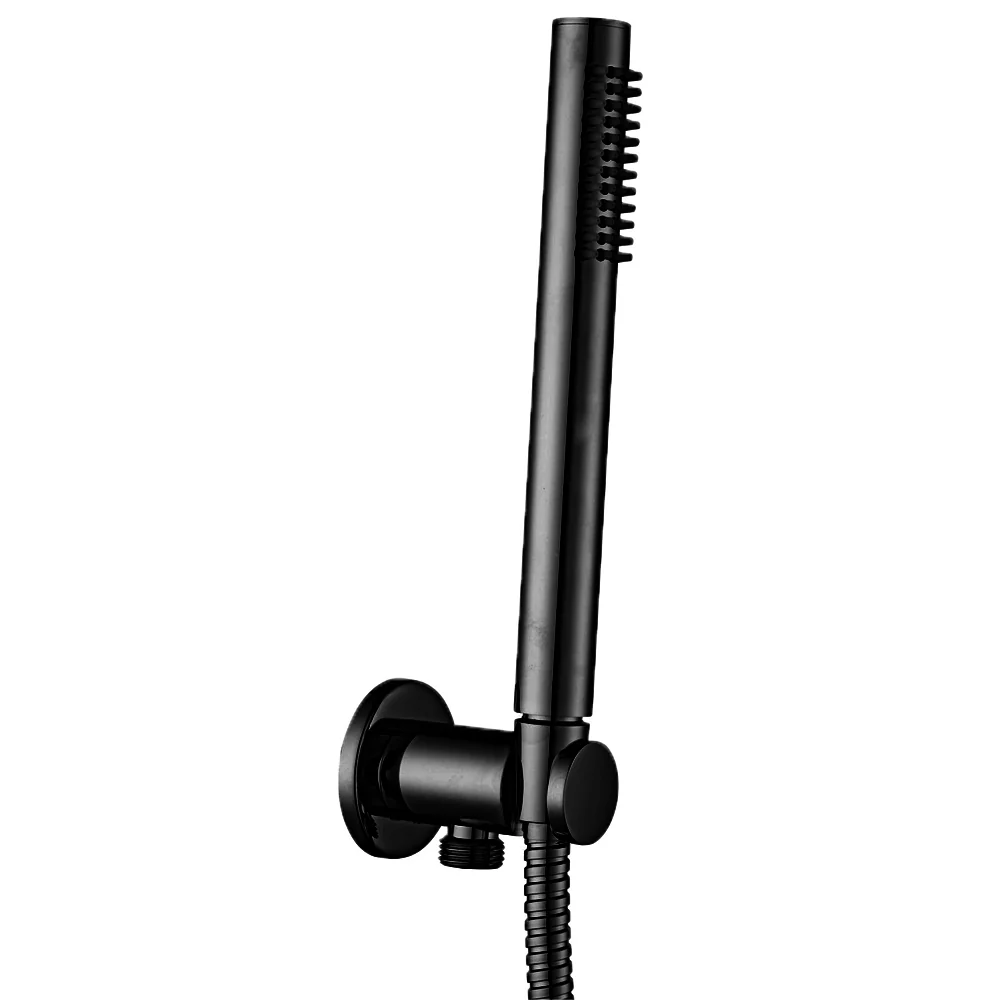 Duplex shower set Paffoni water intake, hose and round geel koper shower Matte Black