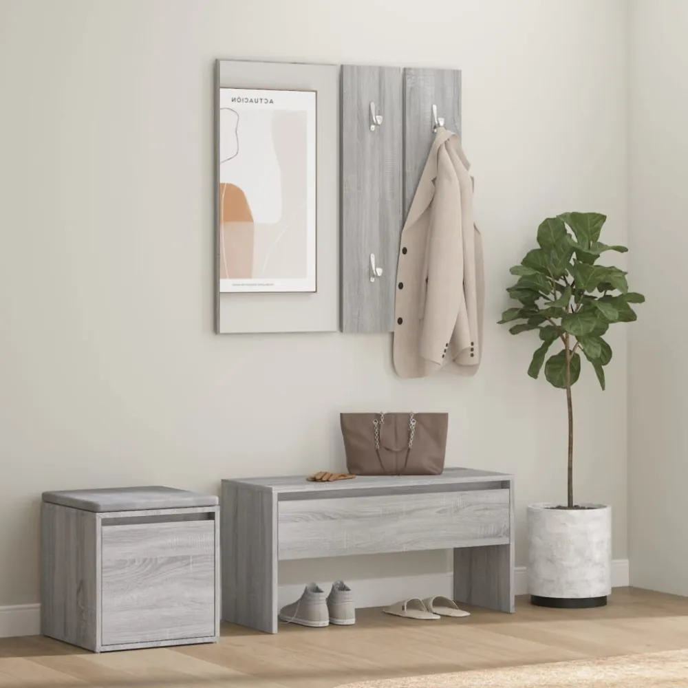 Garderobe set bewerkt hout grijs sonoma eikenkleurig