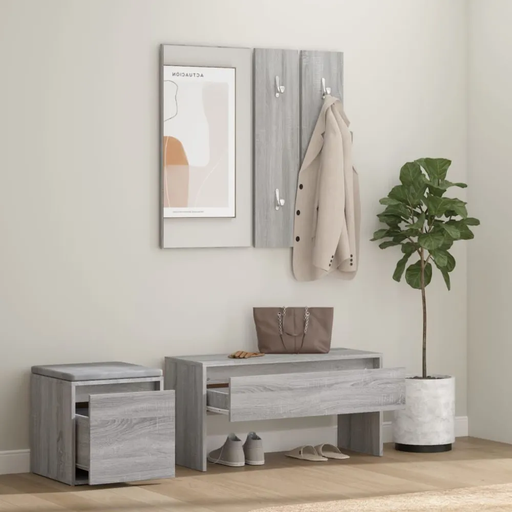 Garderobe set bewerkt hout grijs sonoma eikenkleurig