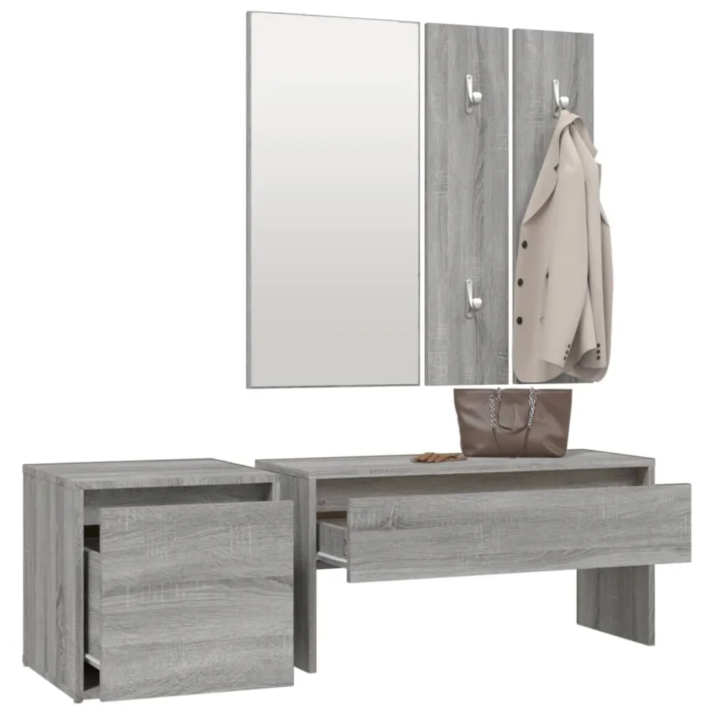 Garderobe set bewerkt hout grijs sonoma eikenkleurig