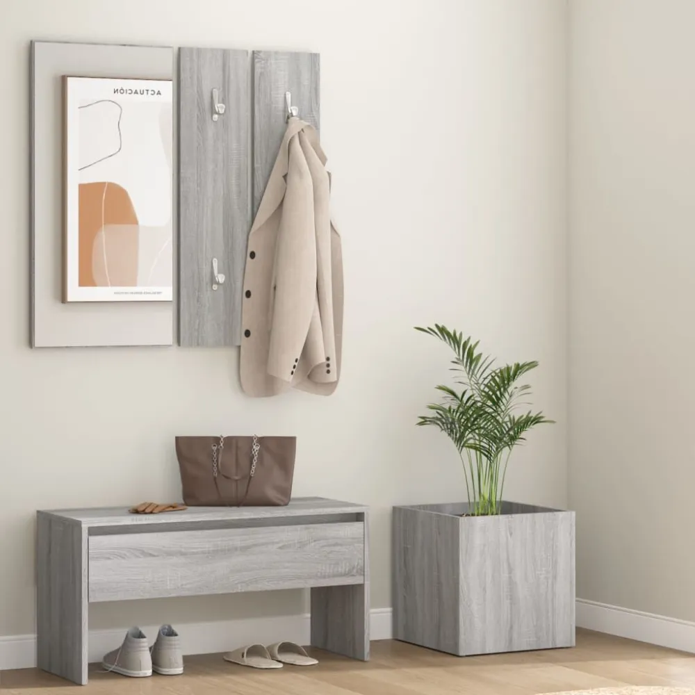 Garderobe set bewerkt hout grijs sonoma eikenkleurig