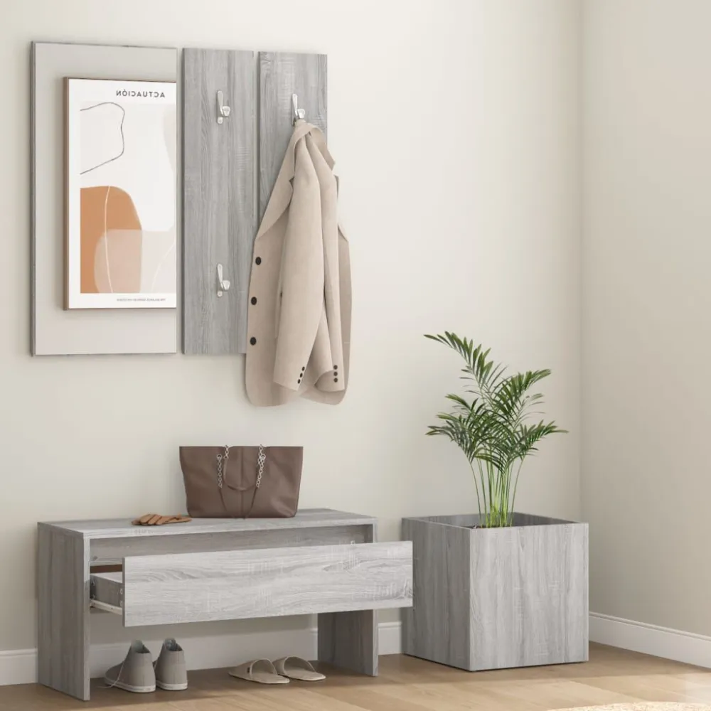 Garderobe set bewerkt hout grijs sonoma eikenkleurig