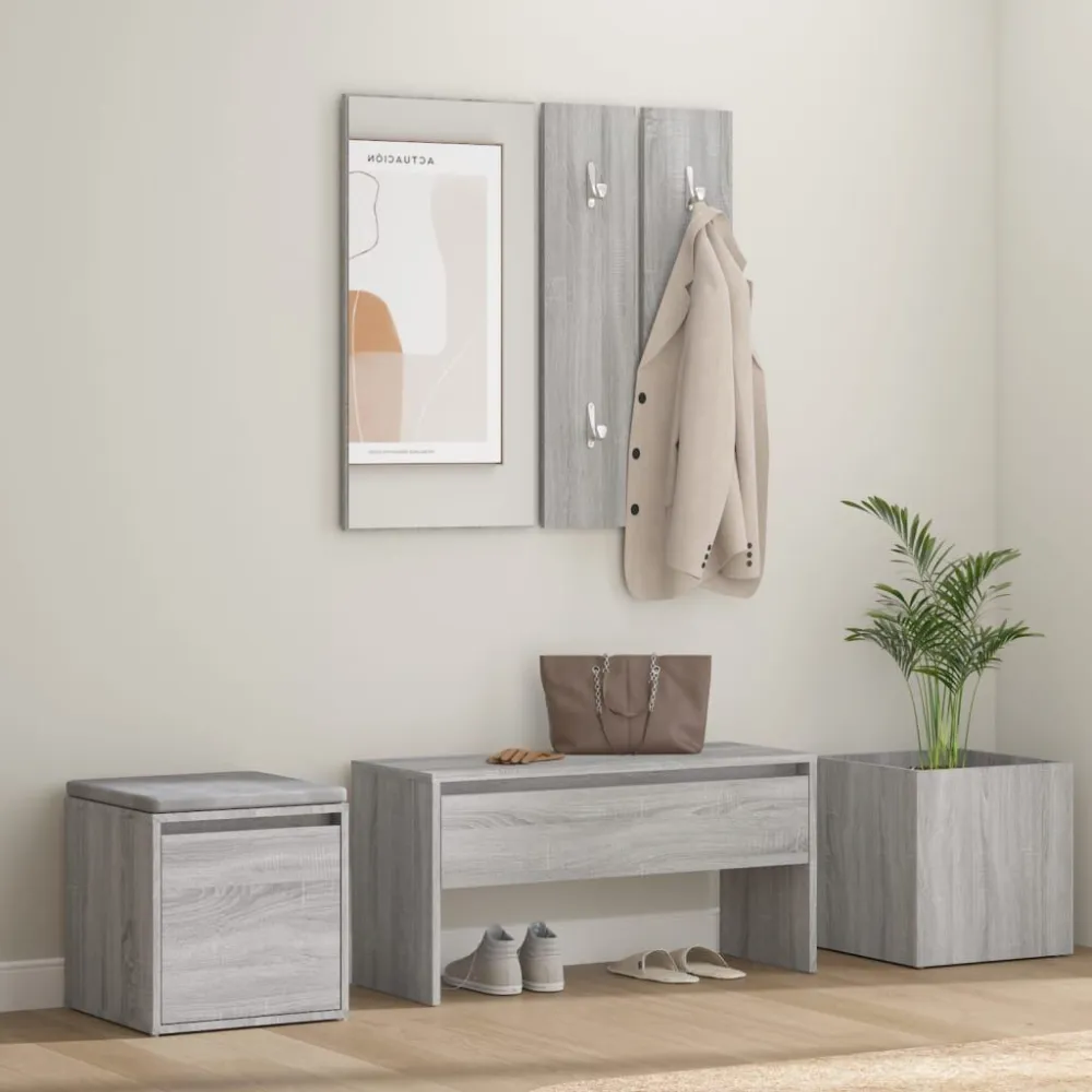 Garderobe set bewerkt hout grijs sonoma eikenkleurig
