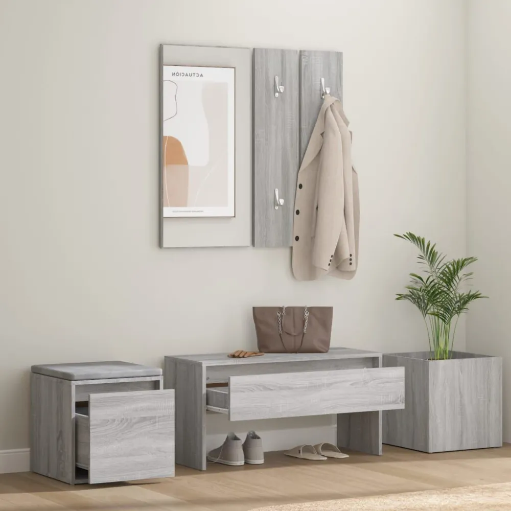 Garderobe set bewerkt hout grijs sonoma eikenkleurig