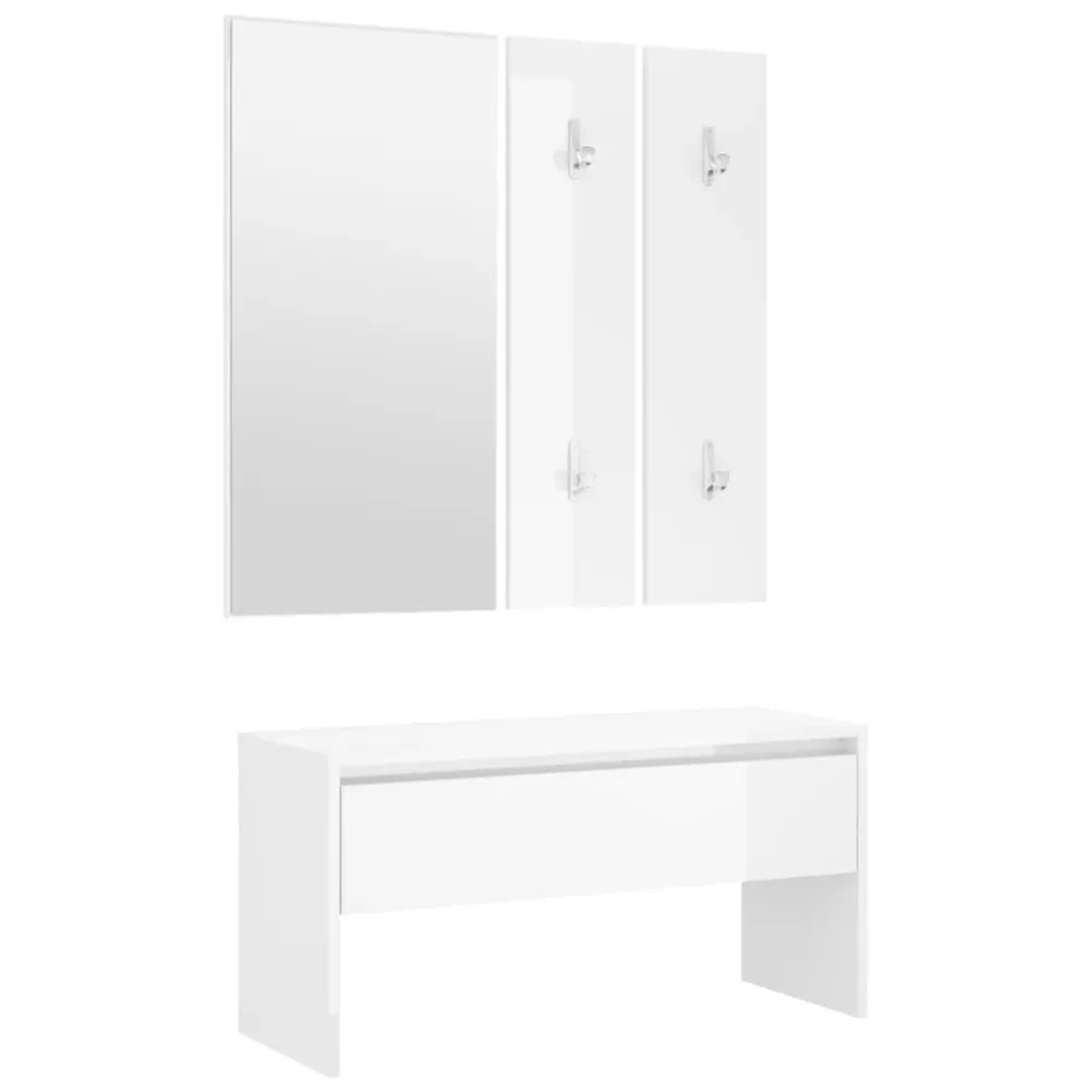 Garderobe set bewerkt hout hoogglans wit