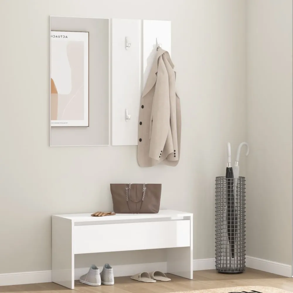 Garderobe set bewerkt hout hoogglans wit