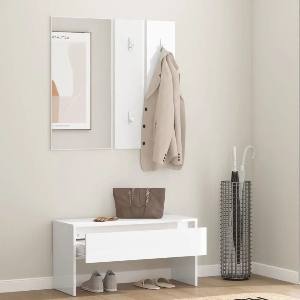 Garderobe set bewerkt hout hoogglans wit
