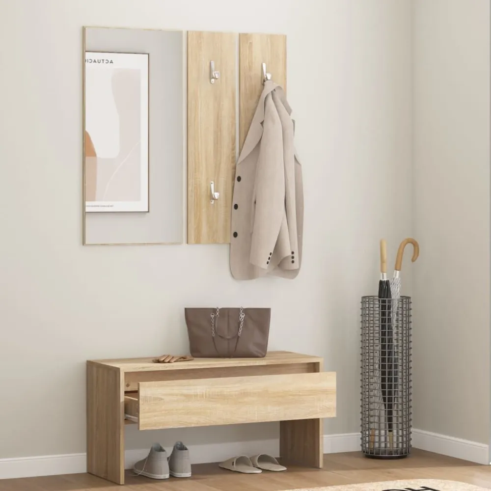 Garderobe set bewerkt hout sonoma eiken