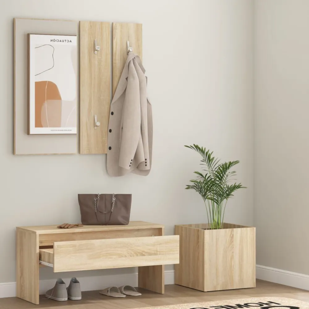 Garderobe set bewerkt hout sonoma eiken