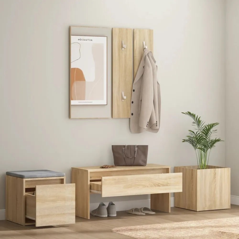 Garderobe set bewerkt hout sonoma eikenkleurig