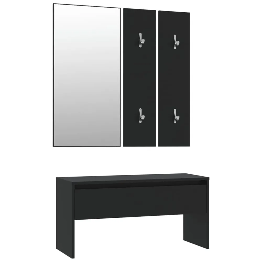 Garderobe set bewerkt hout zwart