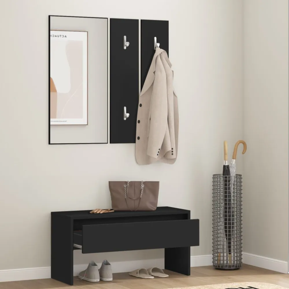 Garderobe set bewerkt hout zwart