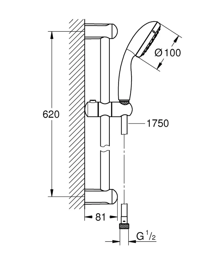 Grohe glijstangset met douchekop - Tempesta 100 - 600 mm - 1 straalsoort
