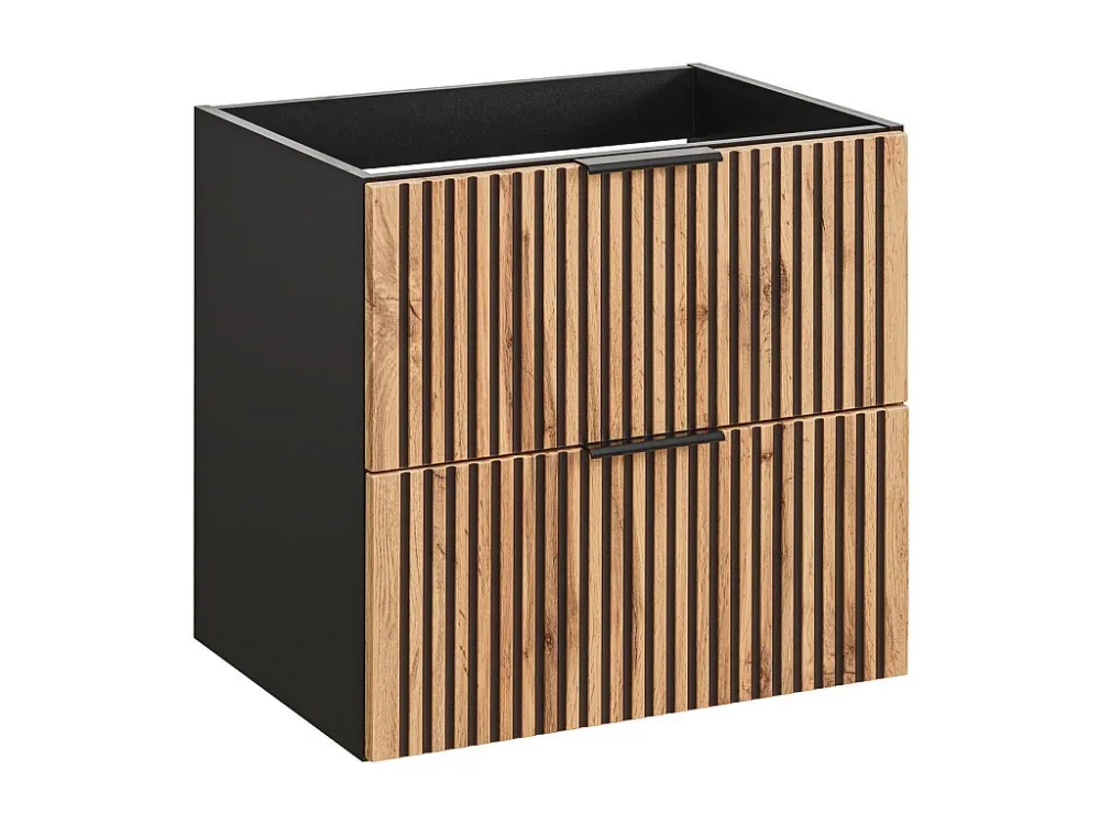Hangmeubel met groeven met wastafel + kolomkast, zwak naturel en zwart, 60 cm, MADELA
