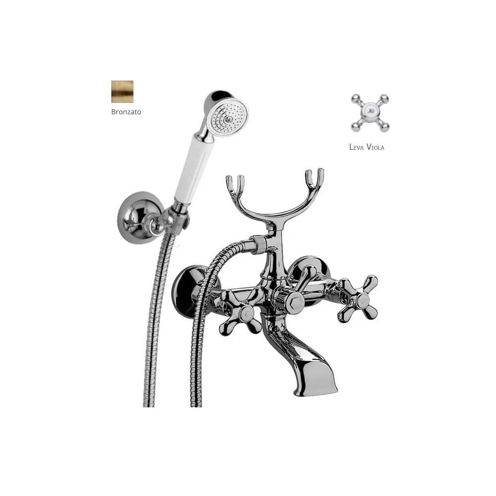 Luxury bathtub/shower group diverter and 1500 mm hoses Paffoni Viola series - Bronskleurig