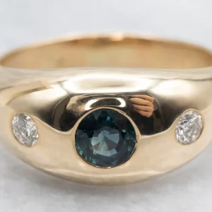 Men's Flush Set Sapphire and Diamond Dome Ring