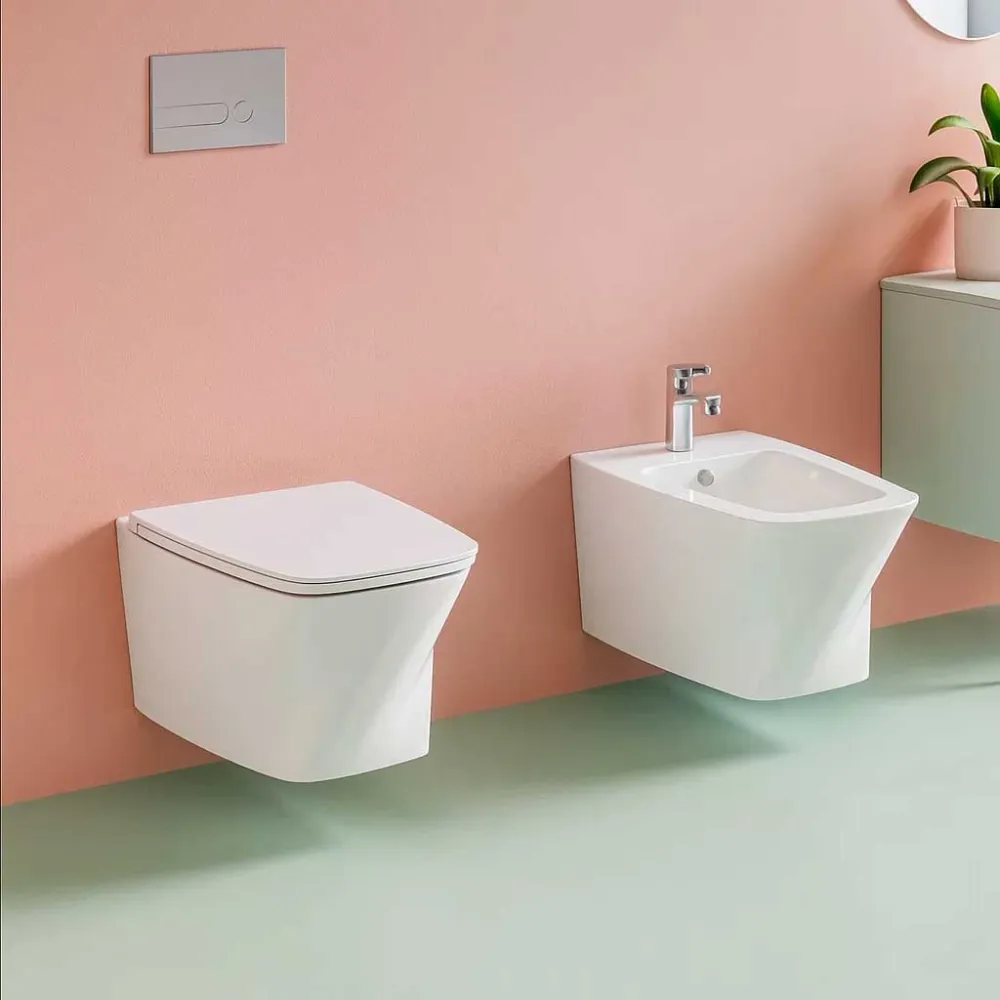 Pair wall-hung sanitary fixtures Azzurra Hera series 57x38x30.5 cm soft-close seat - Glossy ivoor