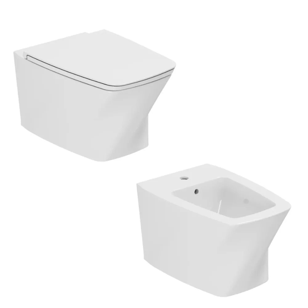 Pair wall-hung sanitary fixtures Azzurra Hera series 57x38x30.5 cm soft-close seat - Glossy ivoor