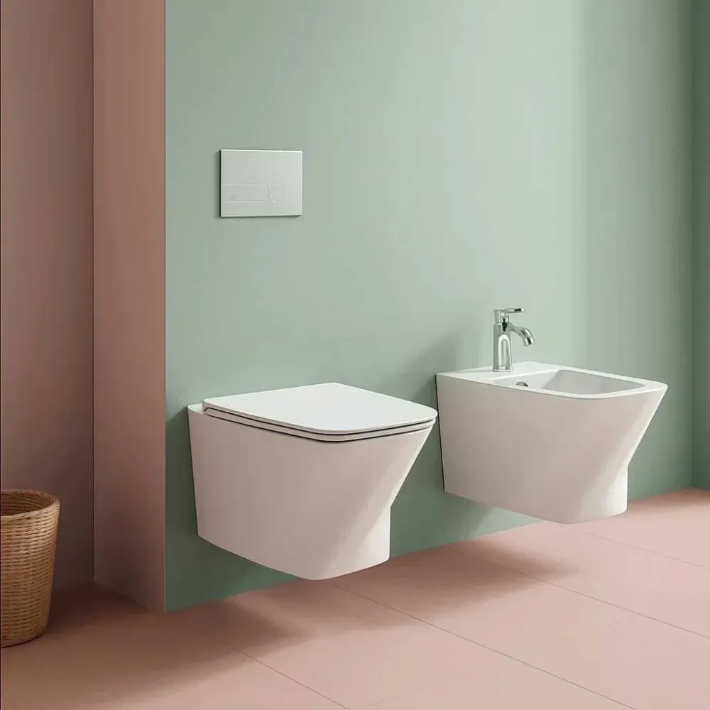 Pair wall-hung sanitary fixtures Azzurra Hera series 57x38x30.5 cm soft-close seat - Glansrijk white