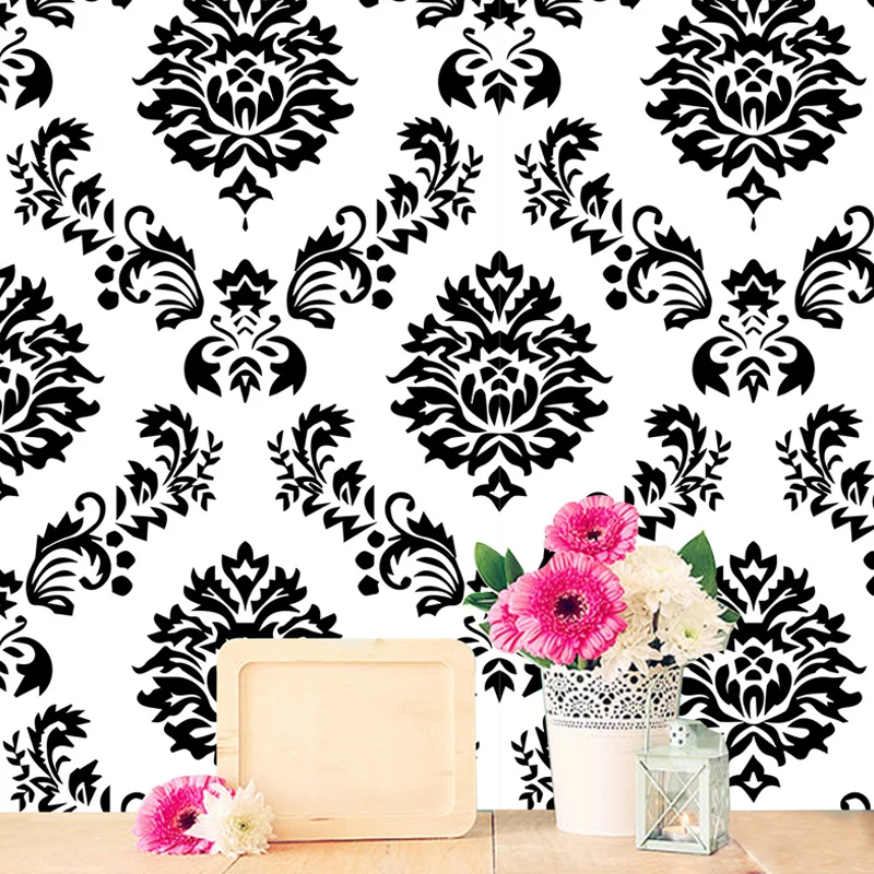 Retrostijl damastbehangpaneelset grijze bloemenprint wanddecoratie, schillen en plakken