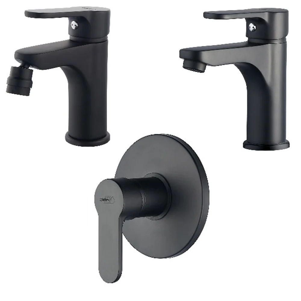 Set faucet mixers sink, bidet, and shower Paco series effen black color