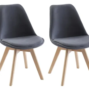 Set van 2 stoelen fluweel en beuken - Grijs - JODY - Koop nu goedkoop online