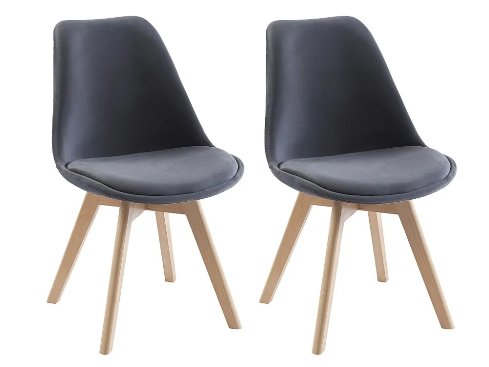 Set van 2 stoelen fluweel en beuken - Grijs - JODY - Koop nu goedkoop online