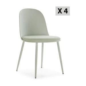 Set van 4 groene Kana stoelen, met metalen poten en gestoffeerde zitting.