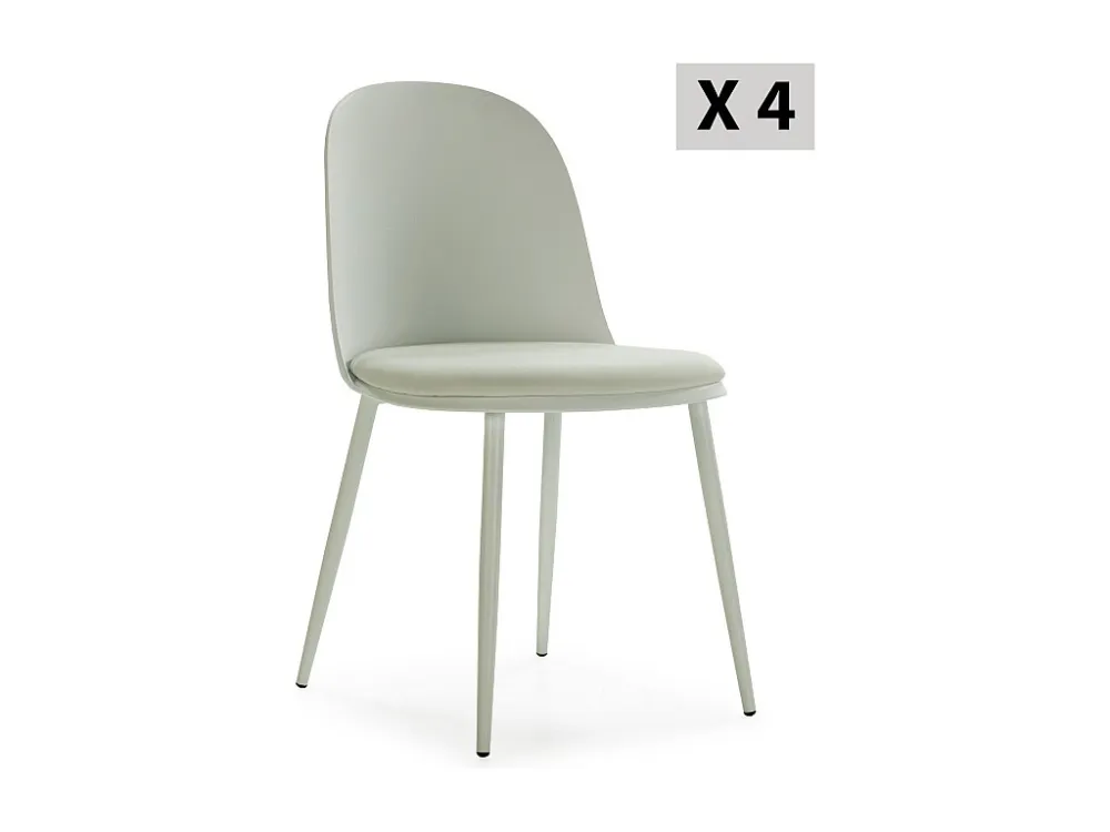 Set van 4 groene Kana stoelen, met metalen poten en gestoffeerde zitting.