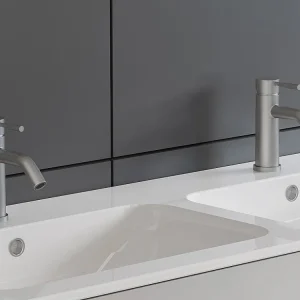 Set van 2 mechanische mengkranen van roestvrij staal, geborsteld nikkelkleurig, SALAVAN