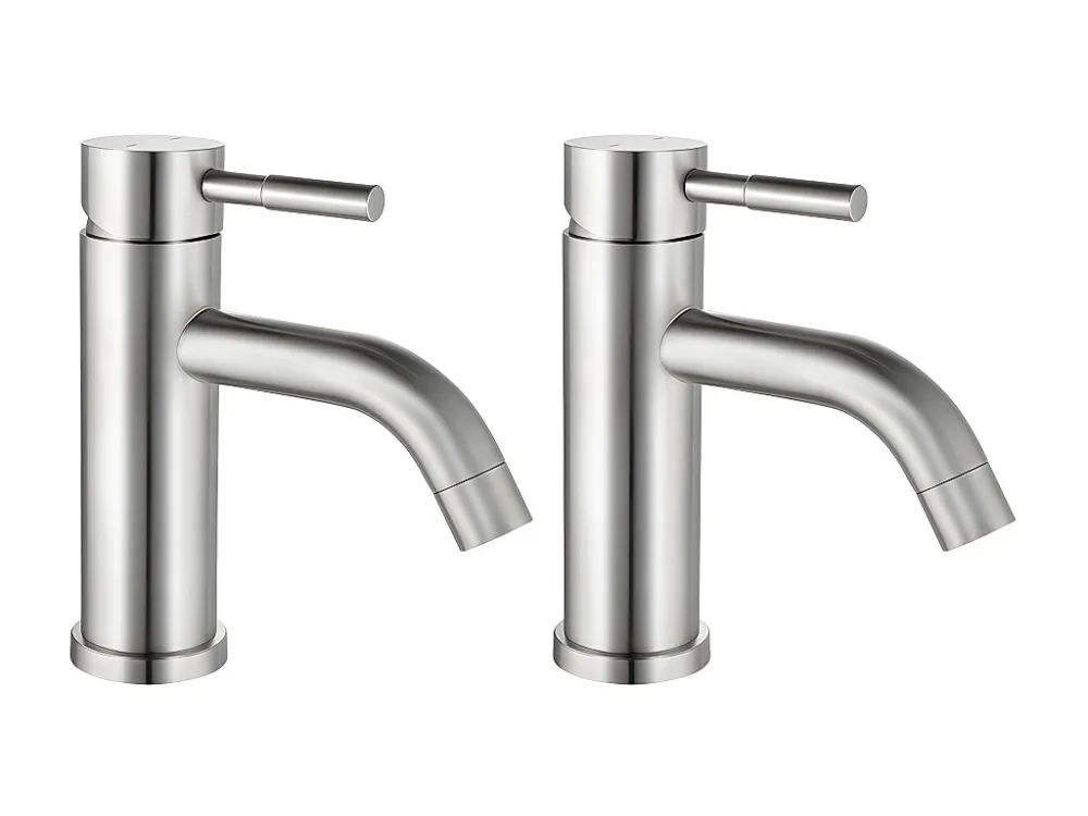 Set van 2 mechanische mengkranen van roestvrij staal, geborsteld nikkelkleurig, SALAVAN